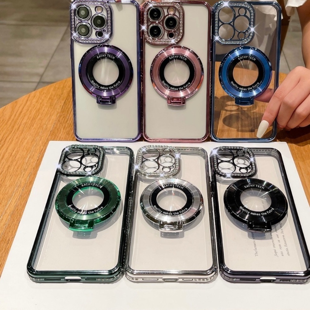 CLEAR SILVER RHINESTONE BLING IPHONE 15PRO PHONECASE WITH KICKSTAND - Picture 6 of 14